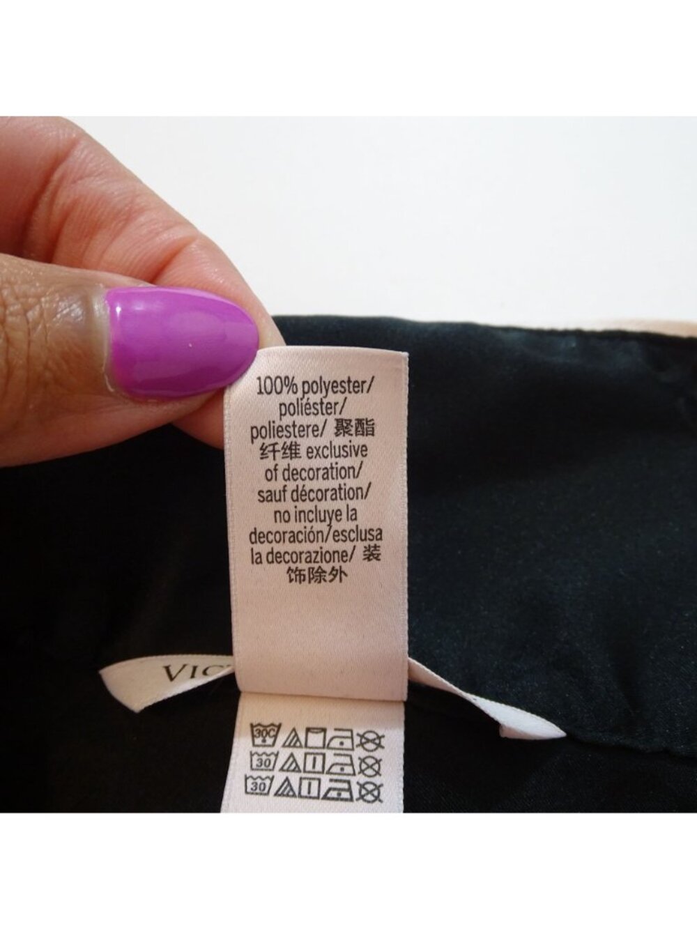 Victorias Secret 2 pc Black Pajama Set Satin Logo Jacquard Size XS Long Sleeve - Picture 9 of 16